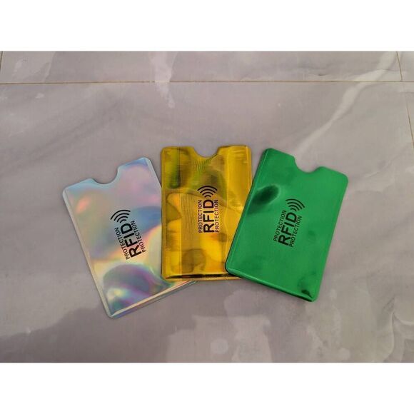 6 Pcs RFID Card Gold & Silver Iridescent, Green & Black Sleeves - Picture 1 of 2